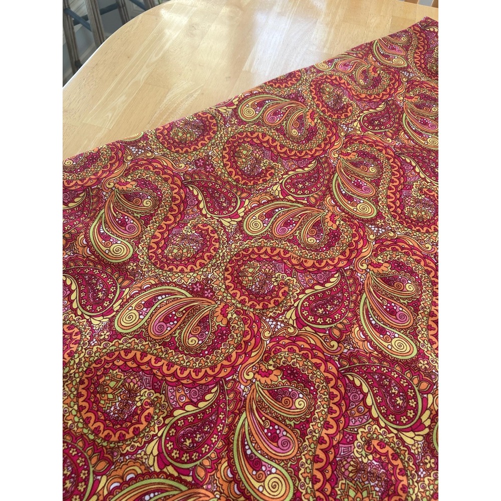 Vintage Vera Neumann Round Paisley Tablecloth  Boho Pink Green Orange Summer 66"